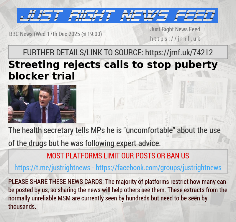 Streeting rejects calls to stop puberty blocker trial