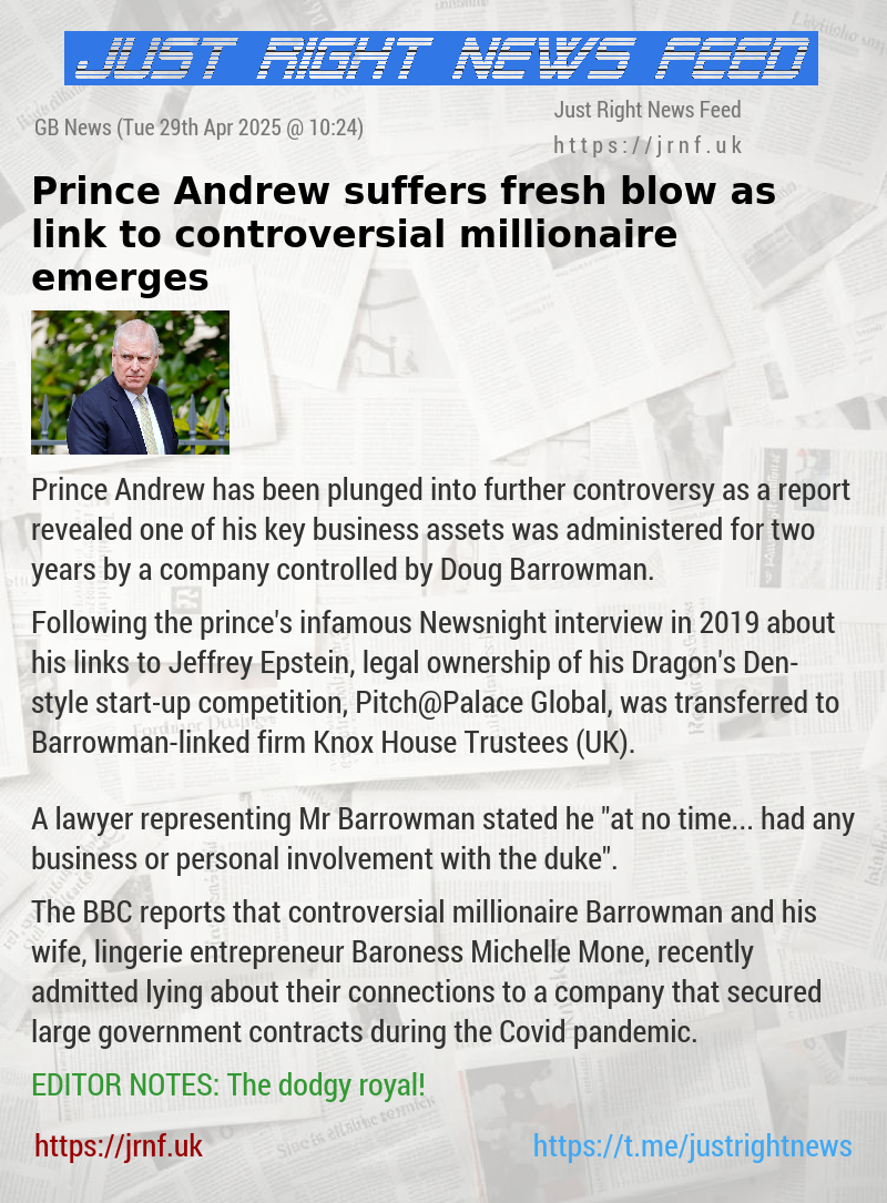 Prince Andrew suffers fresh blow as link to controversial millionaire emerges