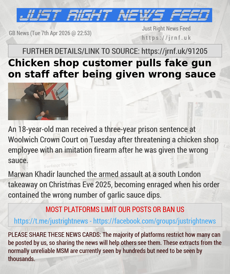 Chicken shop customer pulls fake gun on staff after being given wrong sauce