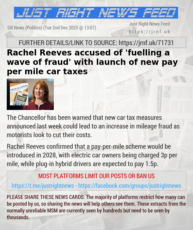 Rachel Reeves accused of ’fuelling a wave of fraud’ with launch of new pay—per—mile car taxes