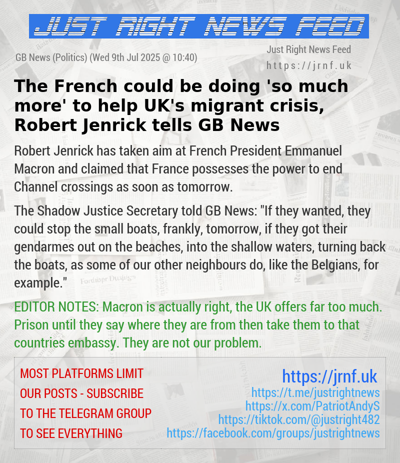 The French could be doing ’so much more’ to help UK’s migrant crisis, Robert Jenrick tells GB News