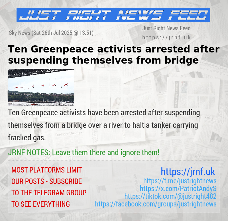 Ten Greenpeace activists arrested after suspending themselves from bridge