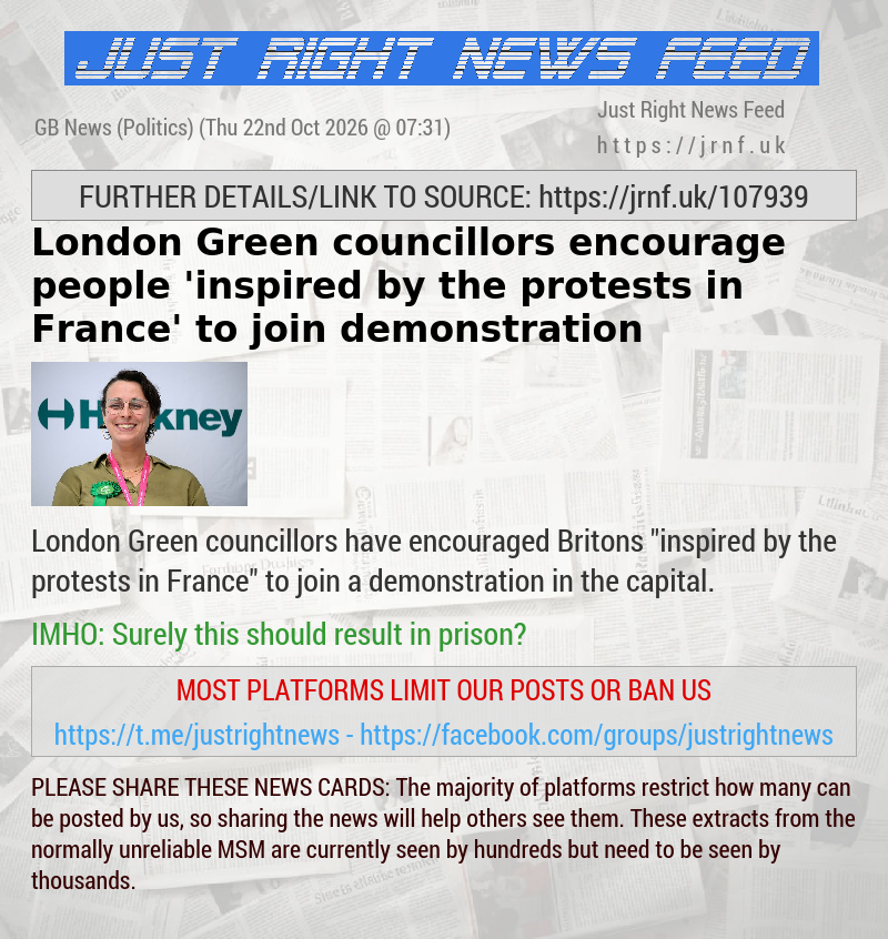 London Green councillors encourage people ’inspired by the protests in France’ to join demonstration