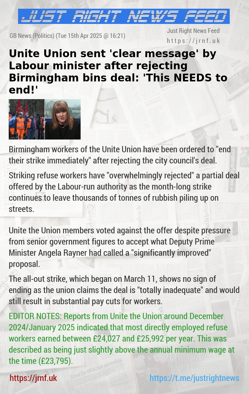 Unite Union sent ’clear message’ by Labour minister after rejecting Birmingham bins deal: ’This NEEDS to end!’