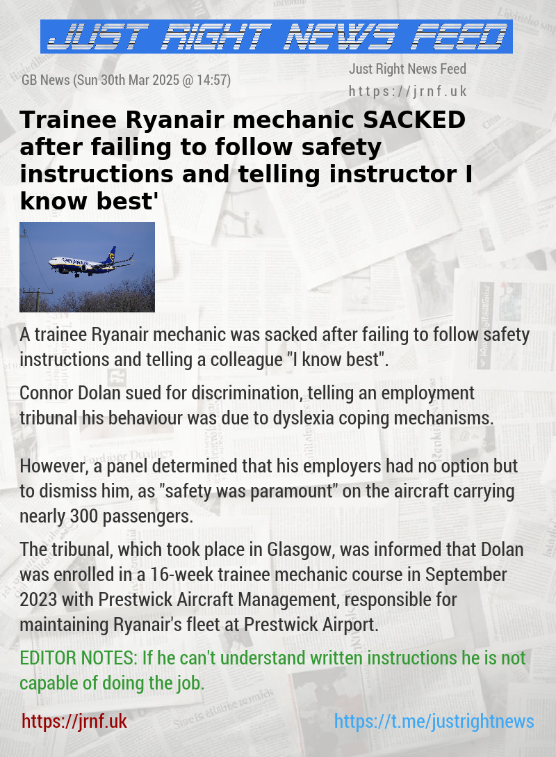 Trainee Ryanair mechanic SACKED after failing to follow safety instructions and telling instructor ‘I know best’