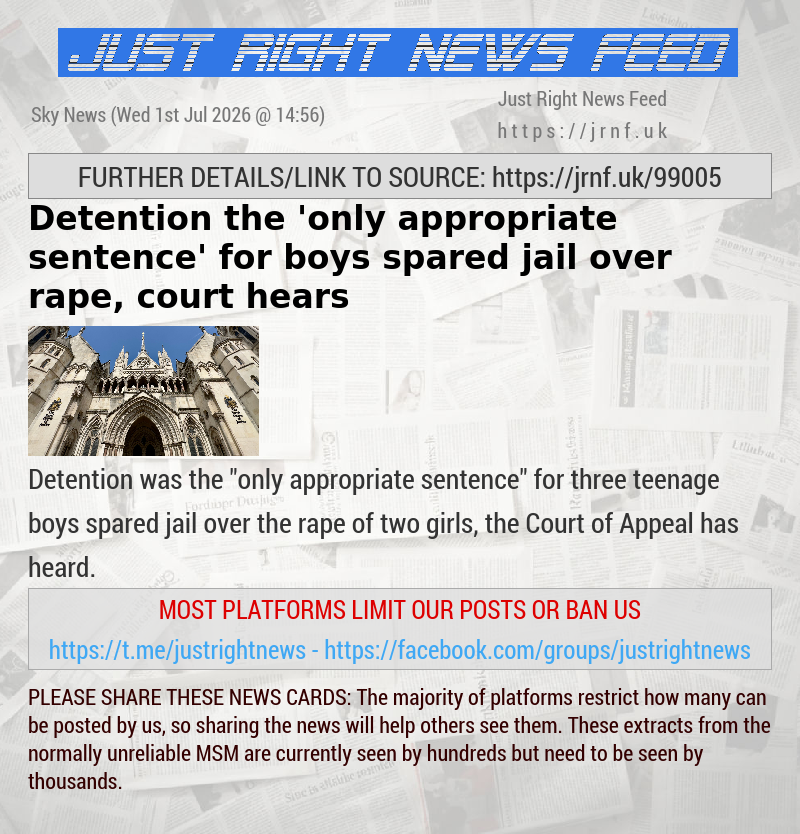 Detention the ’only appropriate sentence’ for boys spared jail over rape, court hears