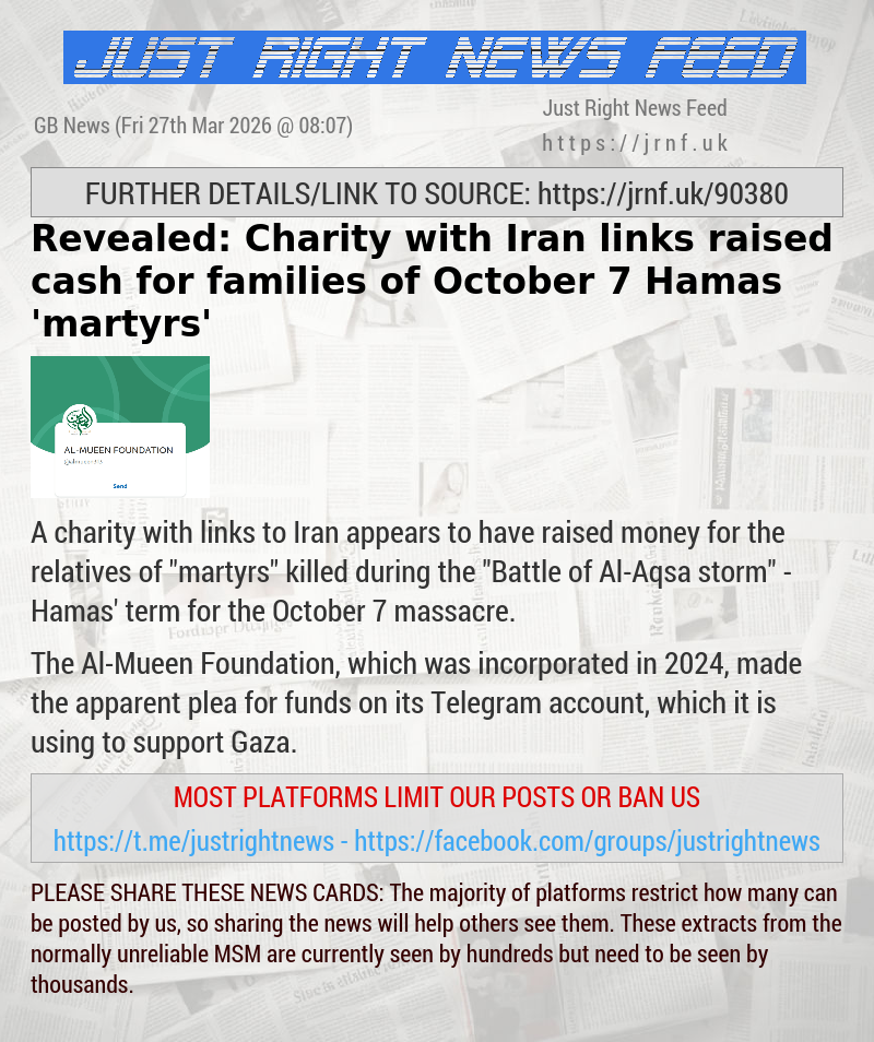 Revealed: Charity with Iran links raised cash for families of October 7 Hamas ’martyrs’