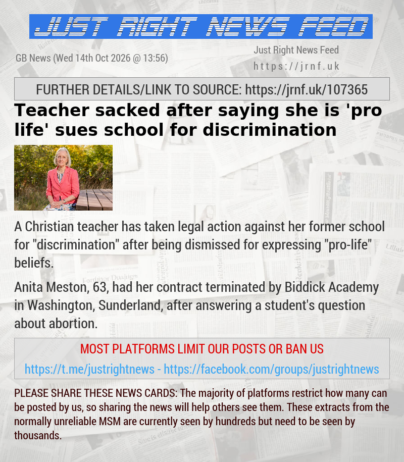 Teacher sacked after saying she is ’pro—life’ sues school for discrimination