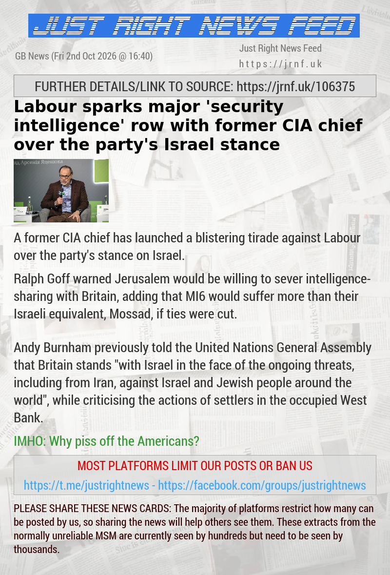 Labour sparks major ’security intelligence’ row with former CIA chief over the party’s Israel stance
