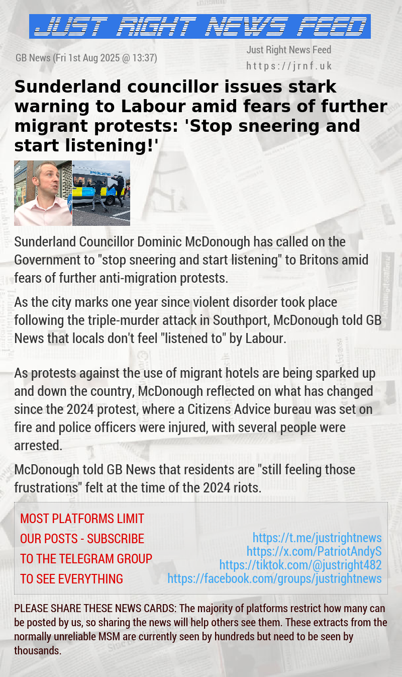 Sunderland councillor issues stark warning to Labour amid fears of further migrant protests: ’Stop sneering and start listening!’