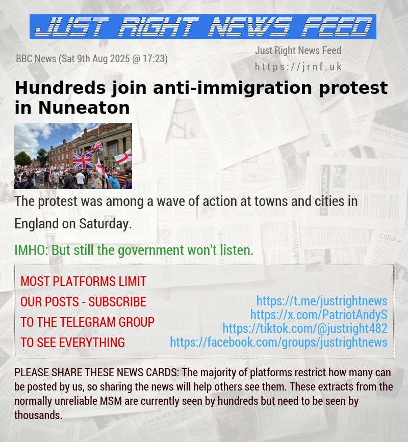 Hundreds join anti—immigration protest in Nuneaton