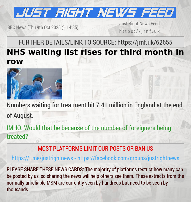 NHS waiting list rises for third month in row