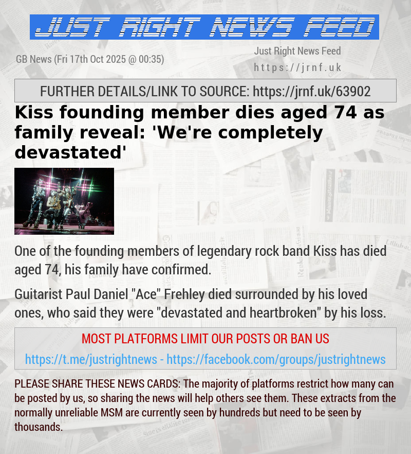 Kiss founding member dies aged 74 as family reveal: ’We’re completely devastated’