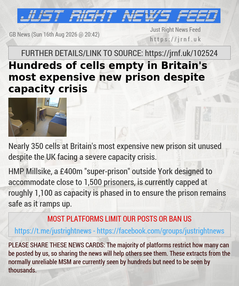 Hundreds of cells empty in Britain’s most expensive new prison despite capacity crisis