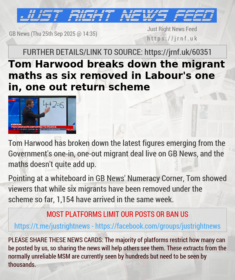 Tom Harwood breaks down the migrant maths as six removed in Labour’s one—in, one—out return scheme
