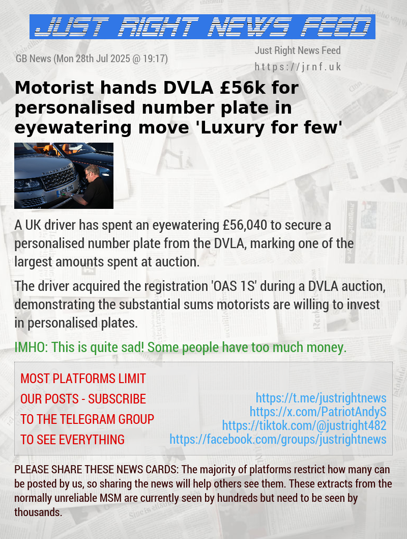 Motorist hands DVLA £56k for personalised number plate in eyewatering move — ’Luxury for few’
