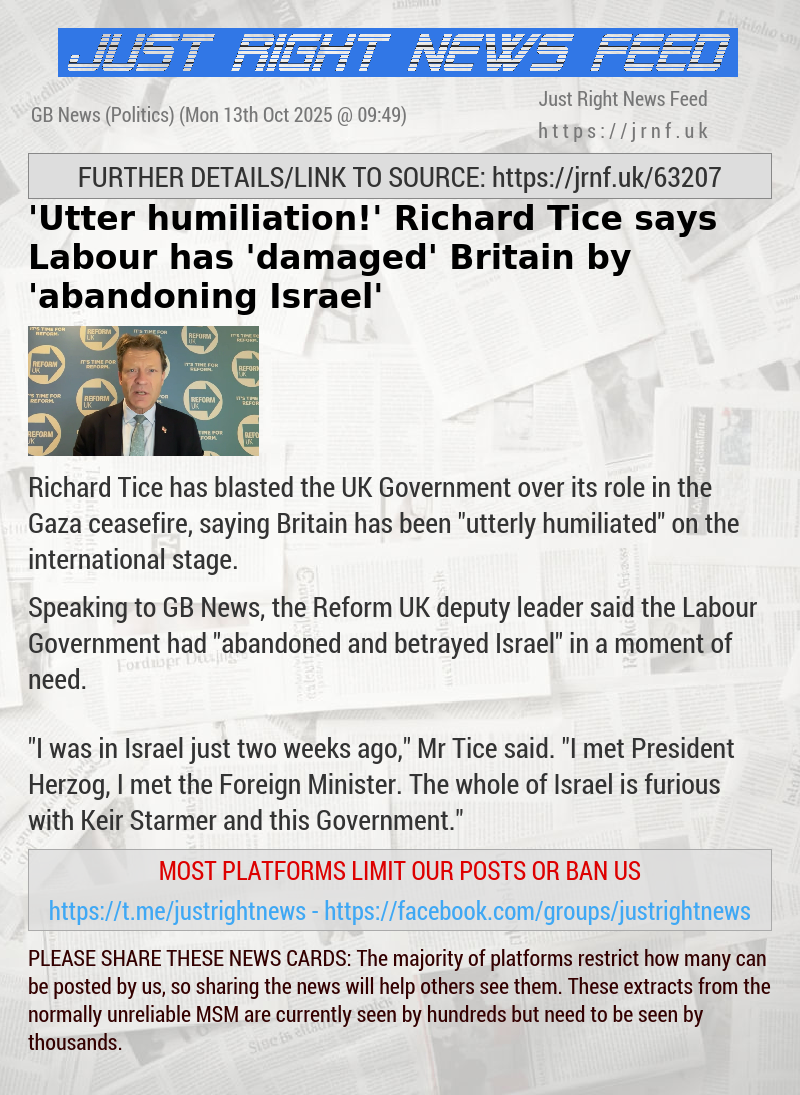 ’Utter humiliation!’ Richard Tice says Labour has ’damaged’ Britain by ’abandoning Israel’