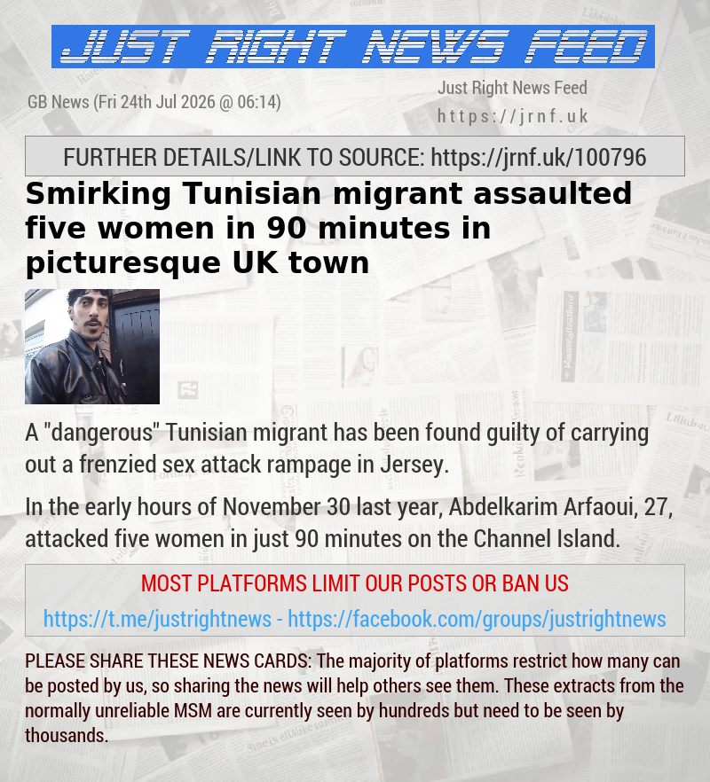 Smirking Tunisian migrant assaulted five women in 90 minutes in picturesque UK town