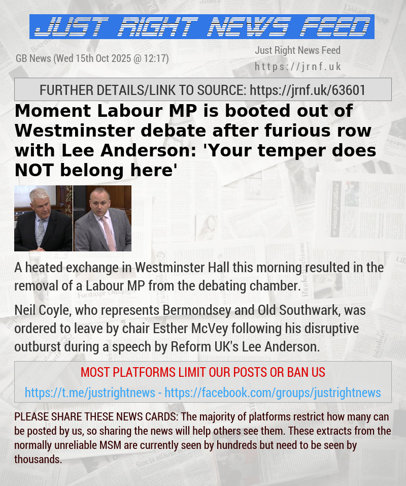 Moment Labour MP is booted out of Westminster debate after furious row with Lee Anderson: ’Your temper does NOT belong here’