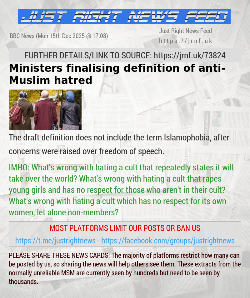 Ministers finalising definition of anti—Muslim hatred