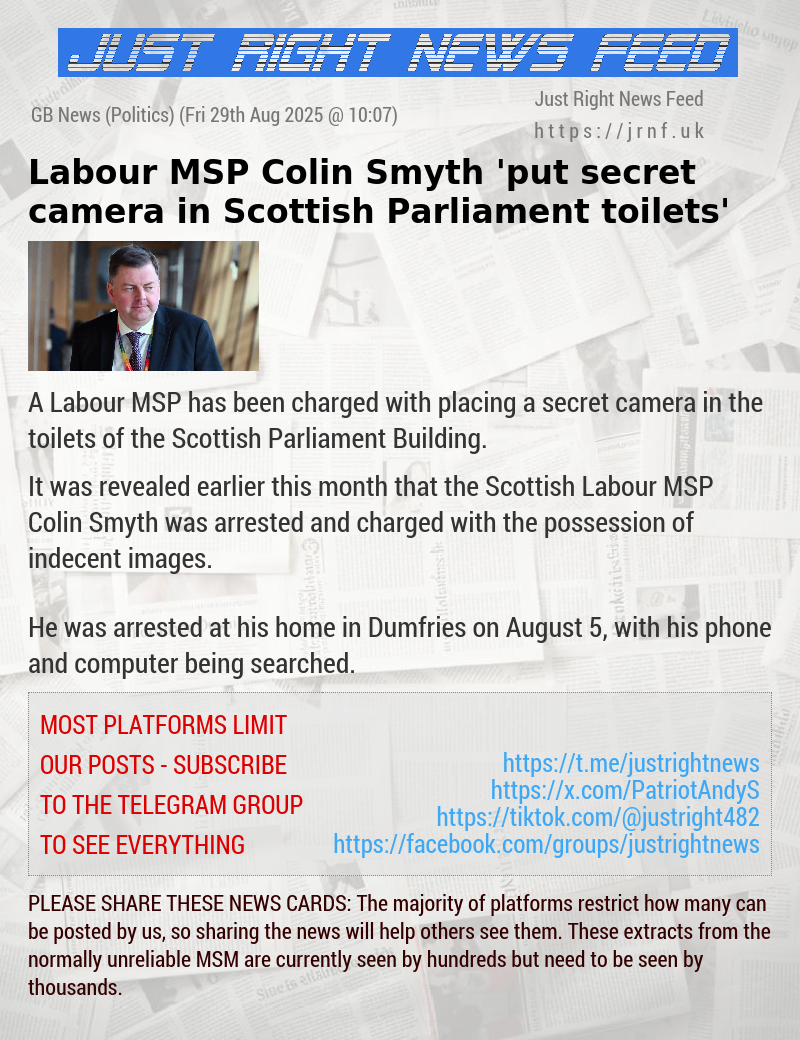 Labour MSP Colin Smyth ’put secret camera in Scottish Parliament toilets’