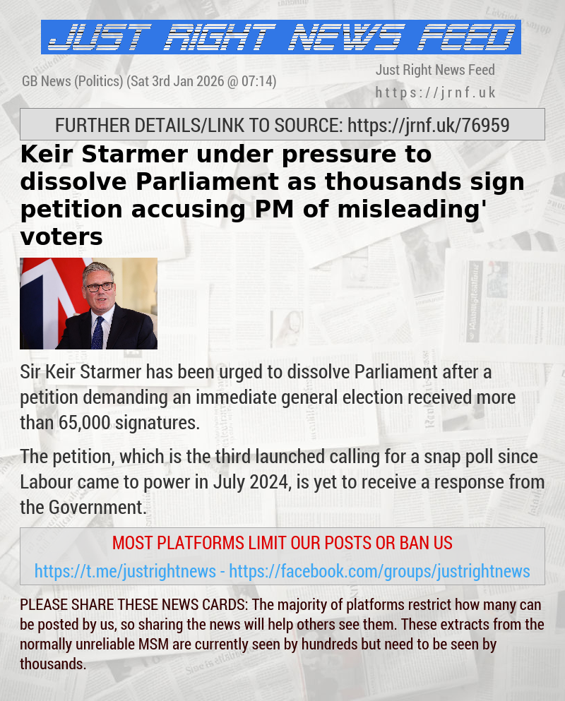 Keir Starmer under pressure to dissolve Parliament as thousands sign petition accusing PM of ‘misleading’ voters