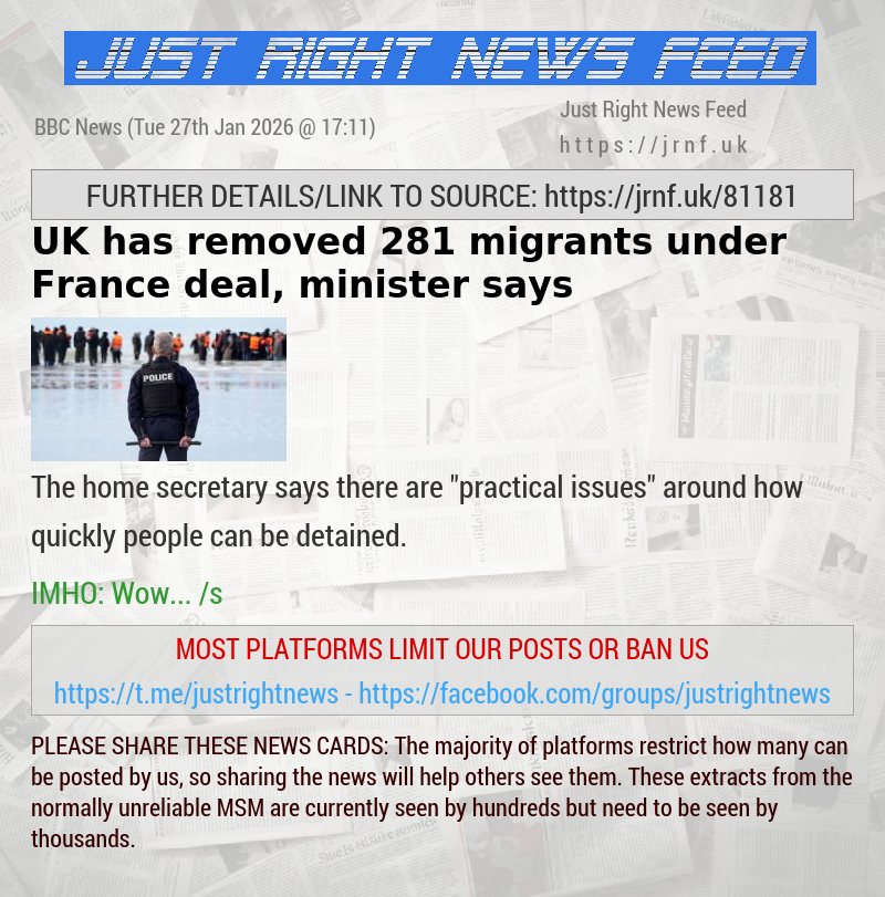 UK has removed 281 migrants under France deal, minister says