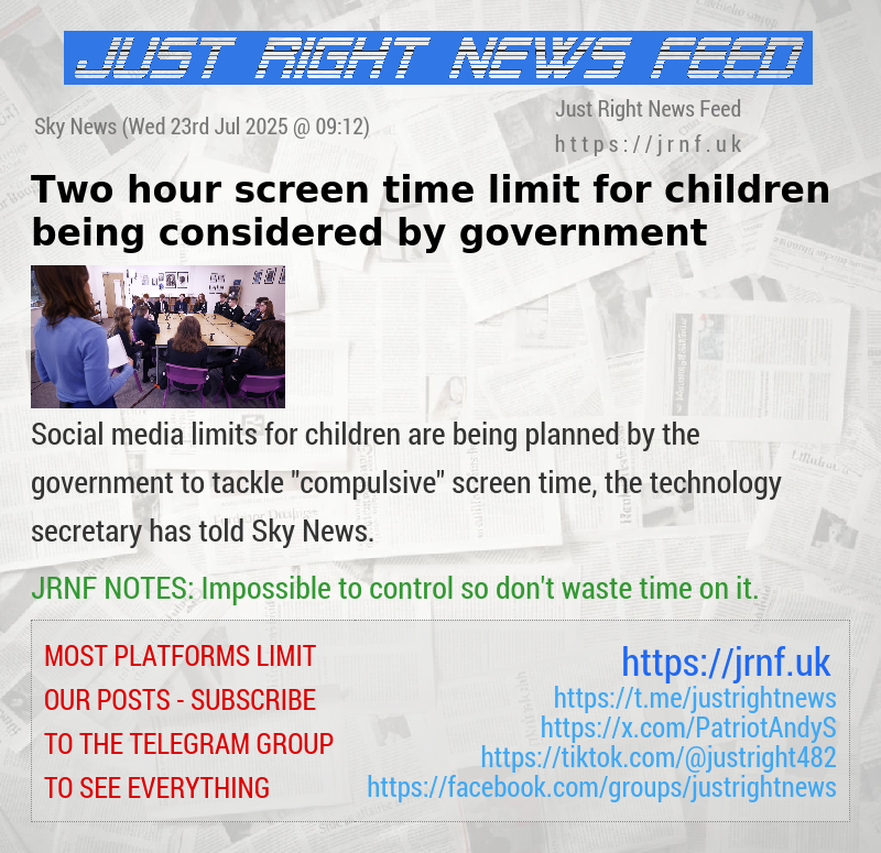 Two hour screen time limit for children being considered by government