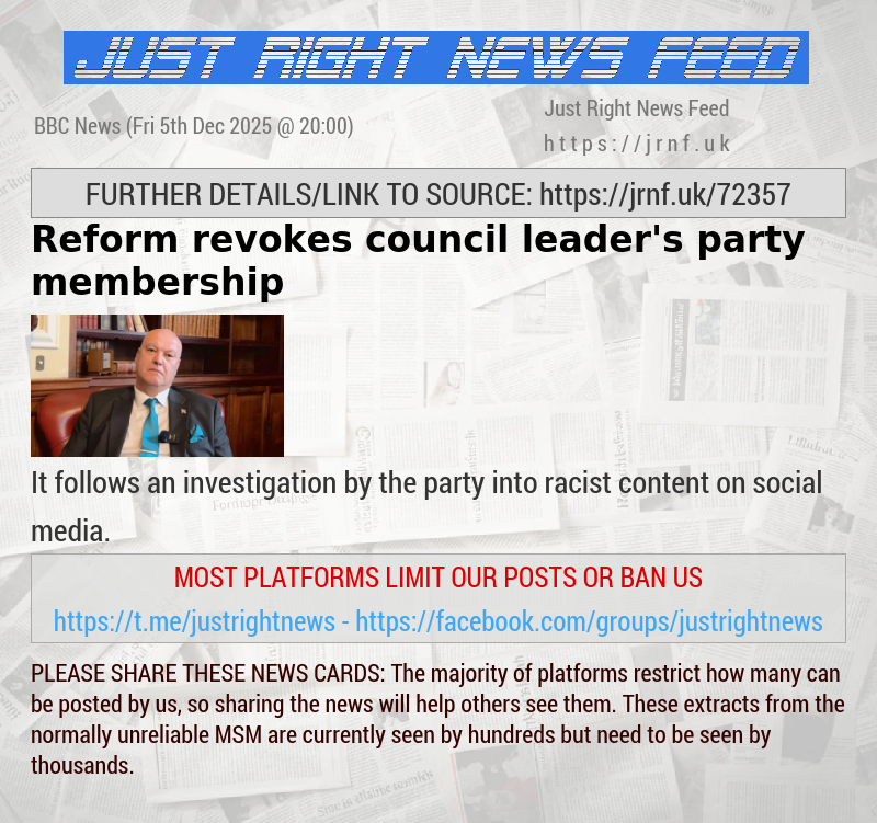 Reform revokes council leader’s party membership