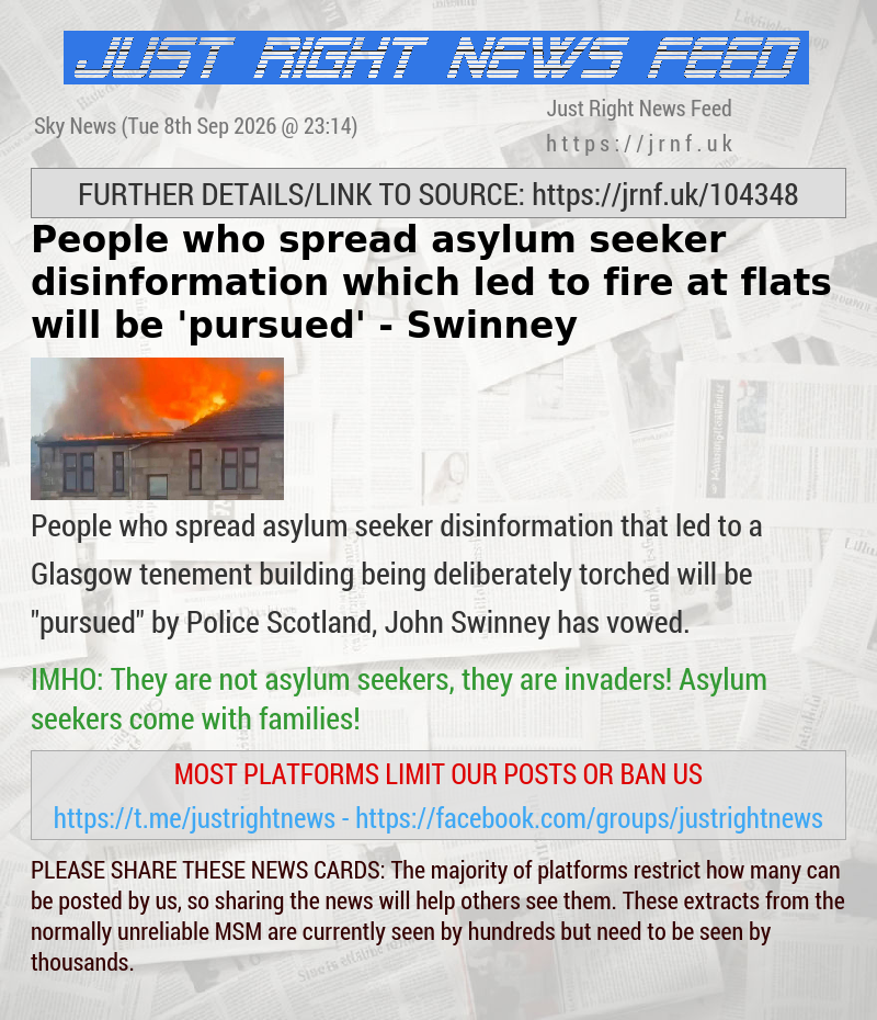People who spread asylum seeker disinformation which led to fire at flats will be ’pursued’ — Swinney
