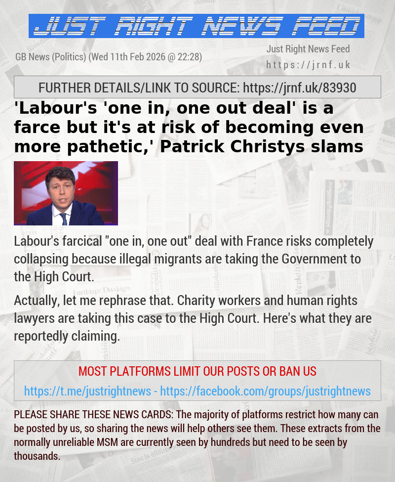 ’Labour’s ’one—in, one—out deal’ is a farce — but it’s at risk of becoming even more pathetic,’ Patrick Christys slams