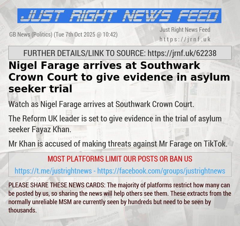 Nigel Farage arrives at Southwark Crown Court to give evidence in asylum seeker trial