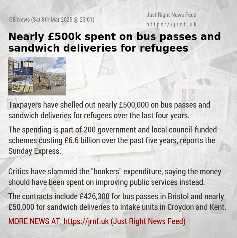 Nearly £500k spent on bus passes and sandwich deliveries for refugees