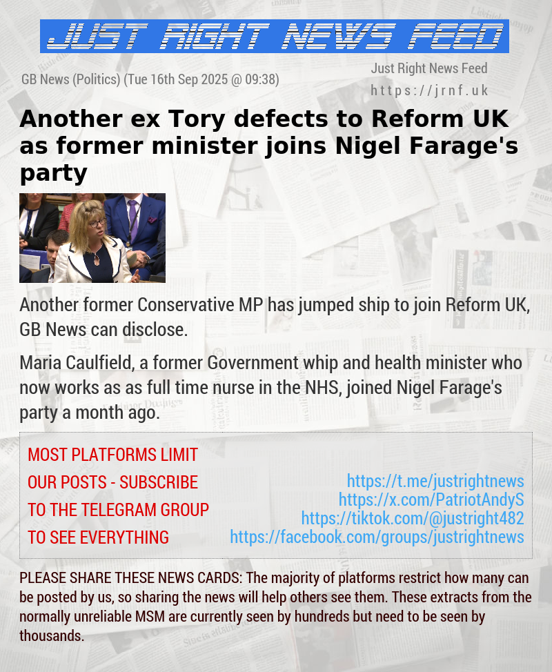 Another ex—Tory defects to Reform UK as former minister joins Nigel Farage’s party