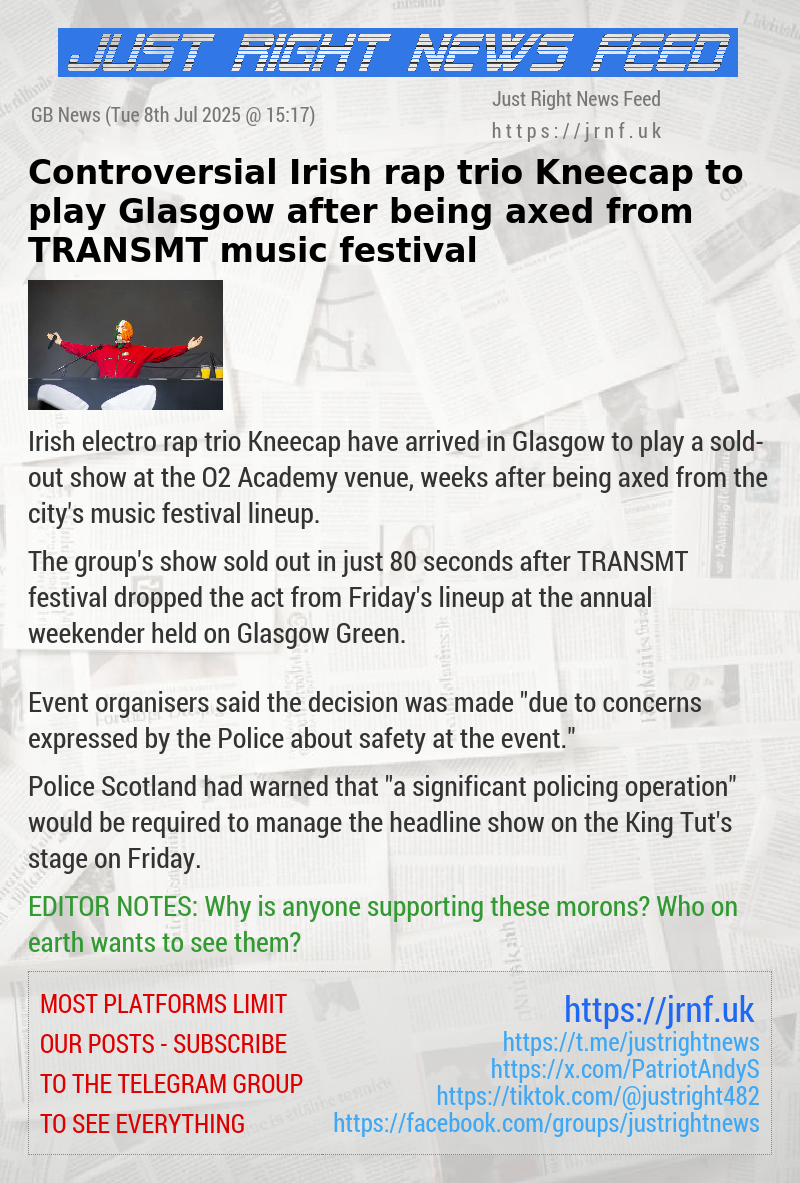 Controversial Irish rap trio Kneecap to play Glasgow after being axed from TRANSMT music festival