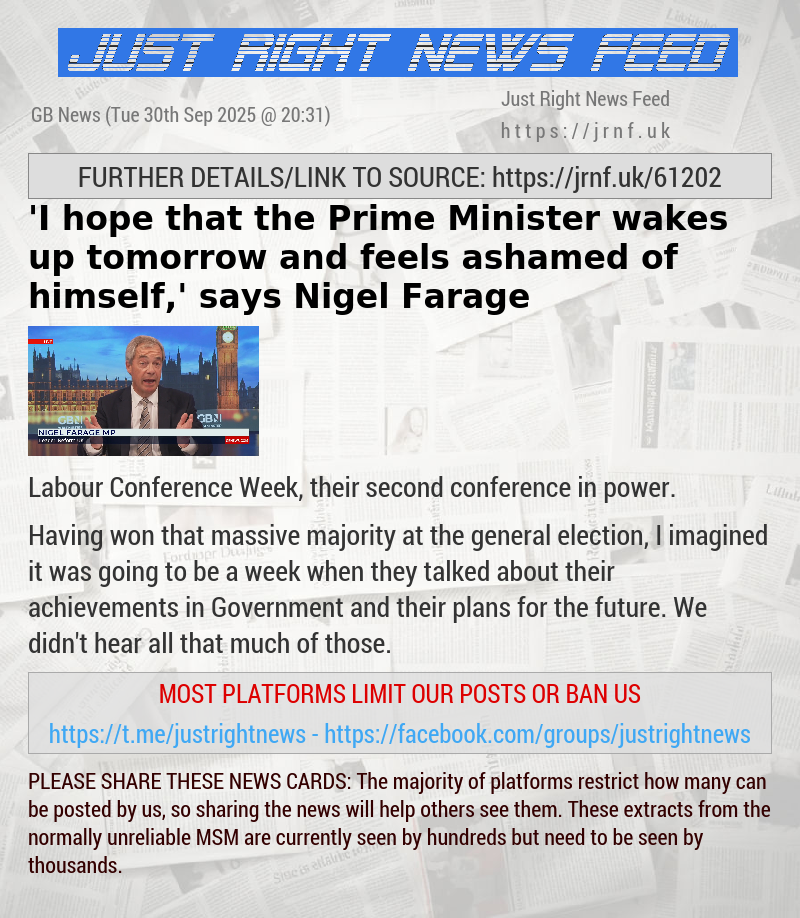 ’I hope that the Prime Minister wakes up tomorrow and feels ashamed of himself,’ says Nigel Farage