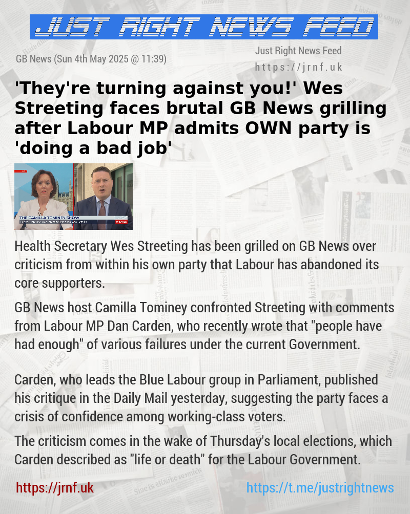 ’They’re turning against you!’ Wes Streeting faces brutal GB News grilling after Labour MP admits OWN party is ’doing a bad job’