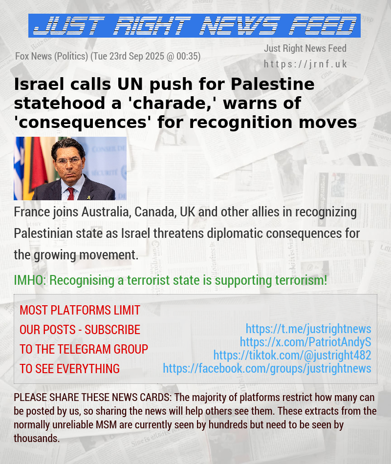 Israel calls UN push for Palestine statehood a ‘charade,’ warns of ‘consequences’ for recognition moves