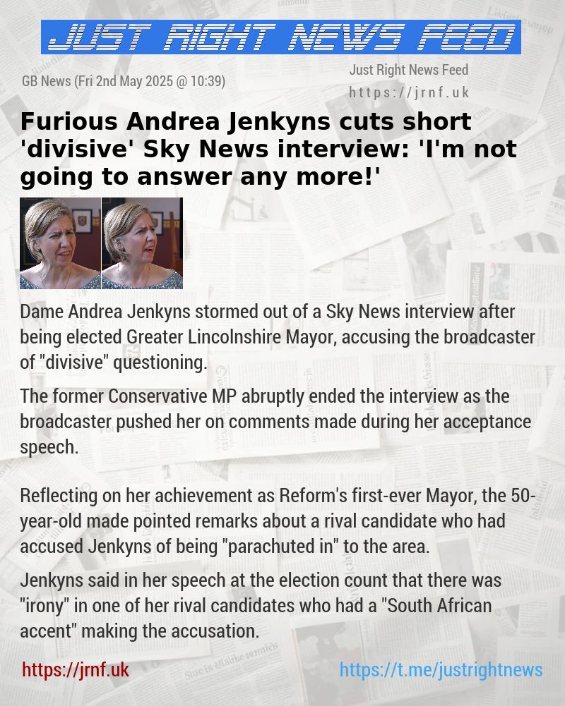 Furious Andrea Jenkyns cuts short ’divisive’ Sky News interview: ’I’m not going to answer any more!’
