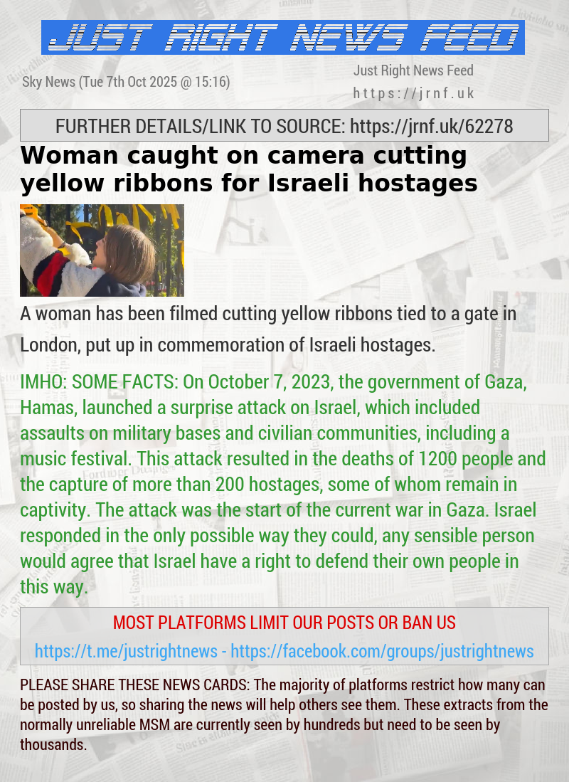 Woman caught on camera cutting yellow ribbons for Israeli hostages