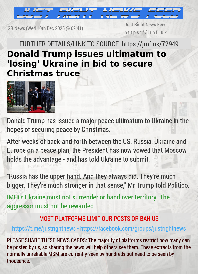 Donald Trump issues ultimatum to ’losing’ Ukraine in bid to secure Christmas truce