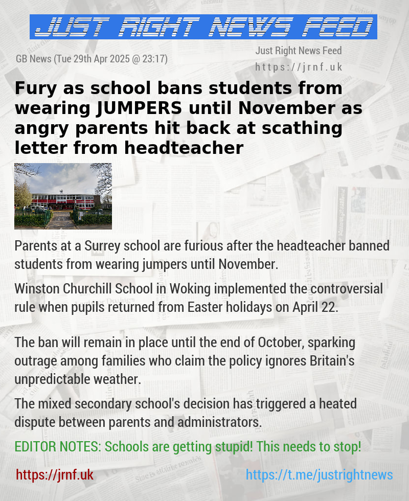 Fury as school bans students from wearing JUMPERS until November as angry parents hit back at scathing letter from headteacher