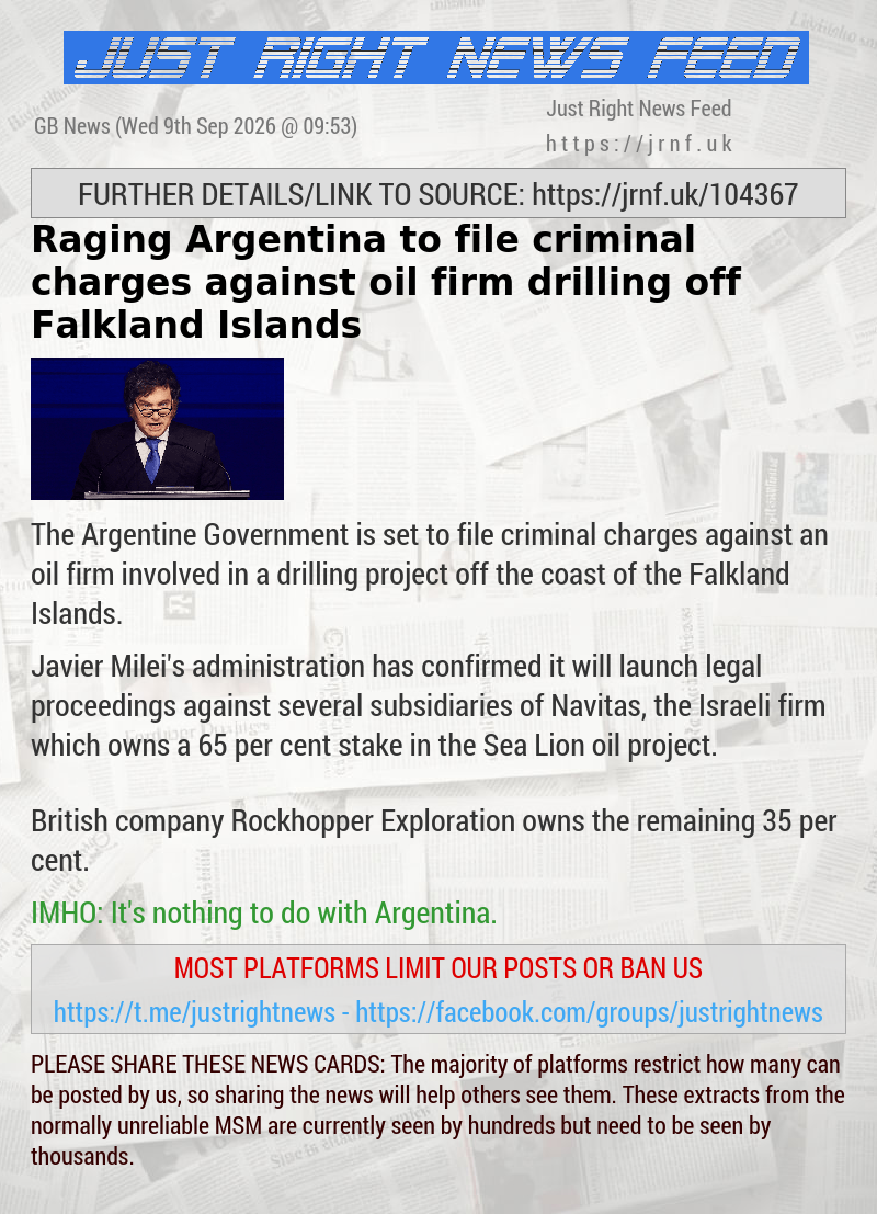 Raging Argentina to file criminal charges against oil firm drilling off Falkland Islands