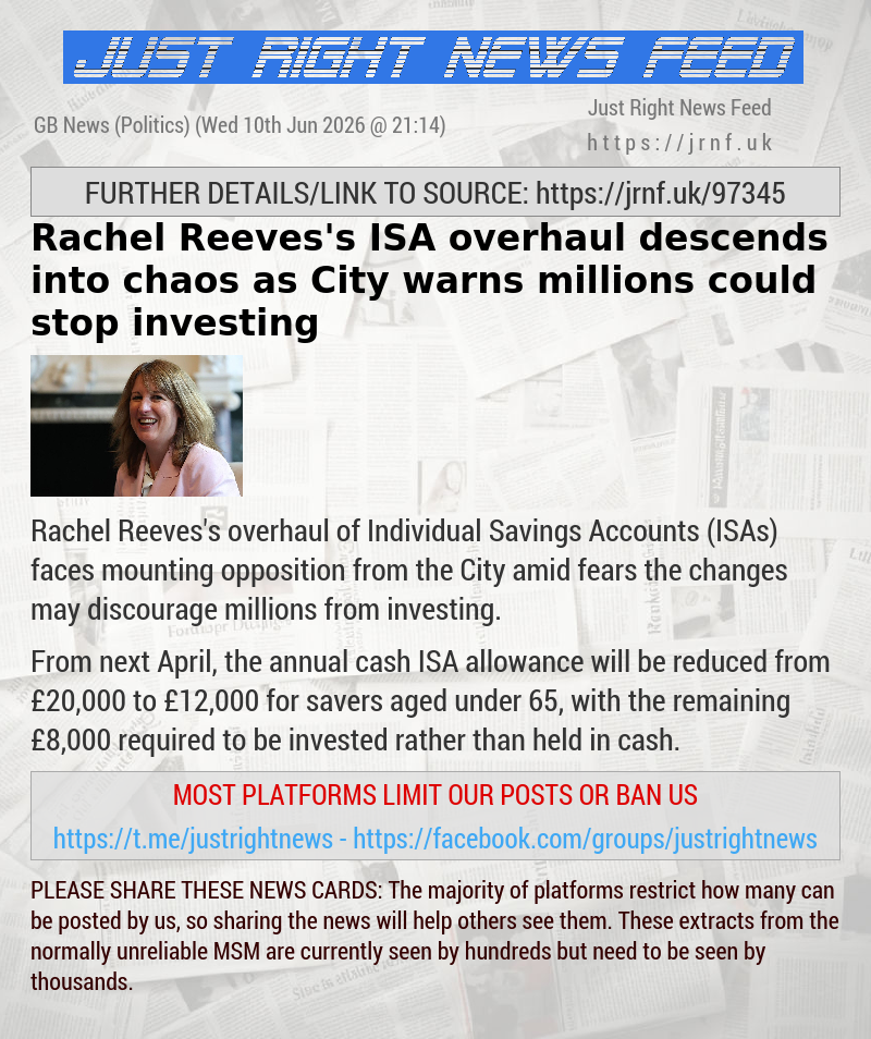 Rachel Reeves’s ISA overhaul descends into chaos as City warns millions could stop investing