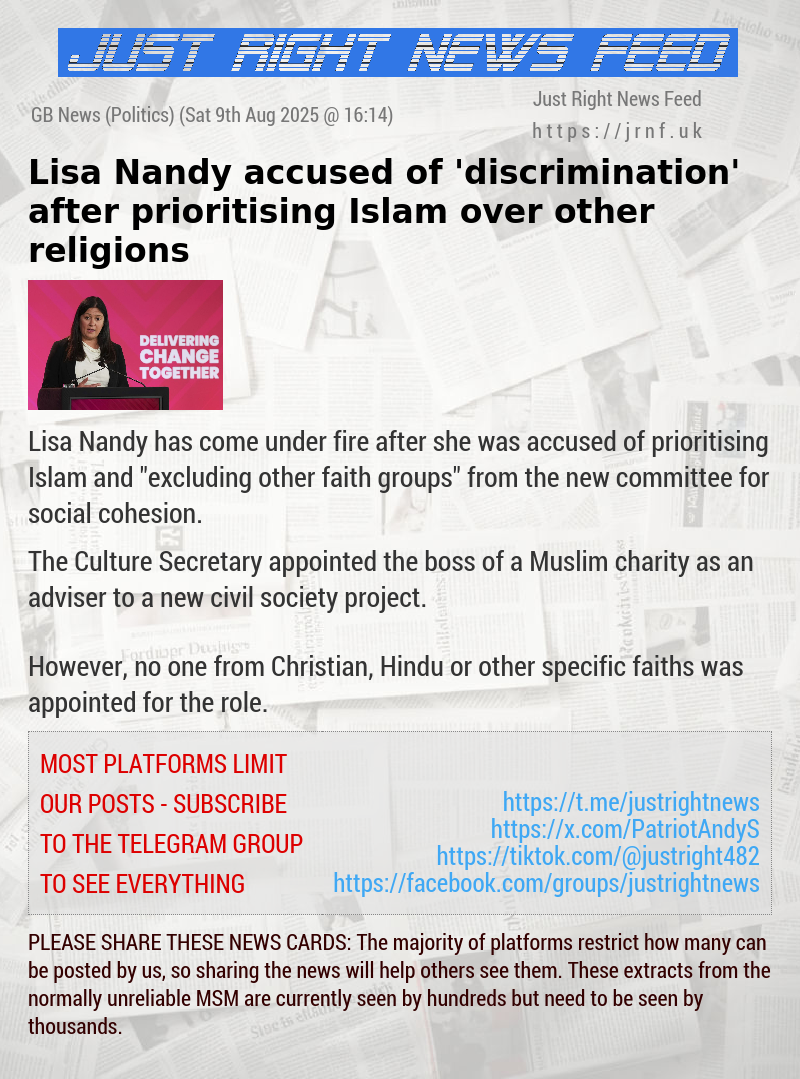 Lisa Nandy accused of ’discrimination’ after prioritising Islam over other religions