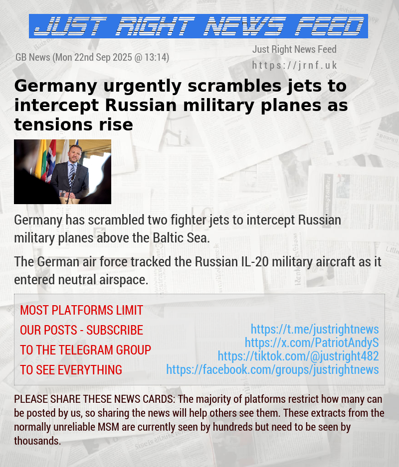 Germany urgently scrambles jets to intercept Russian military planes as tensions rise