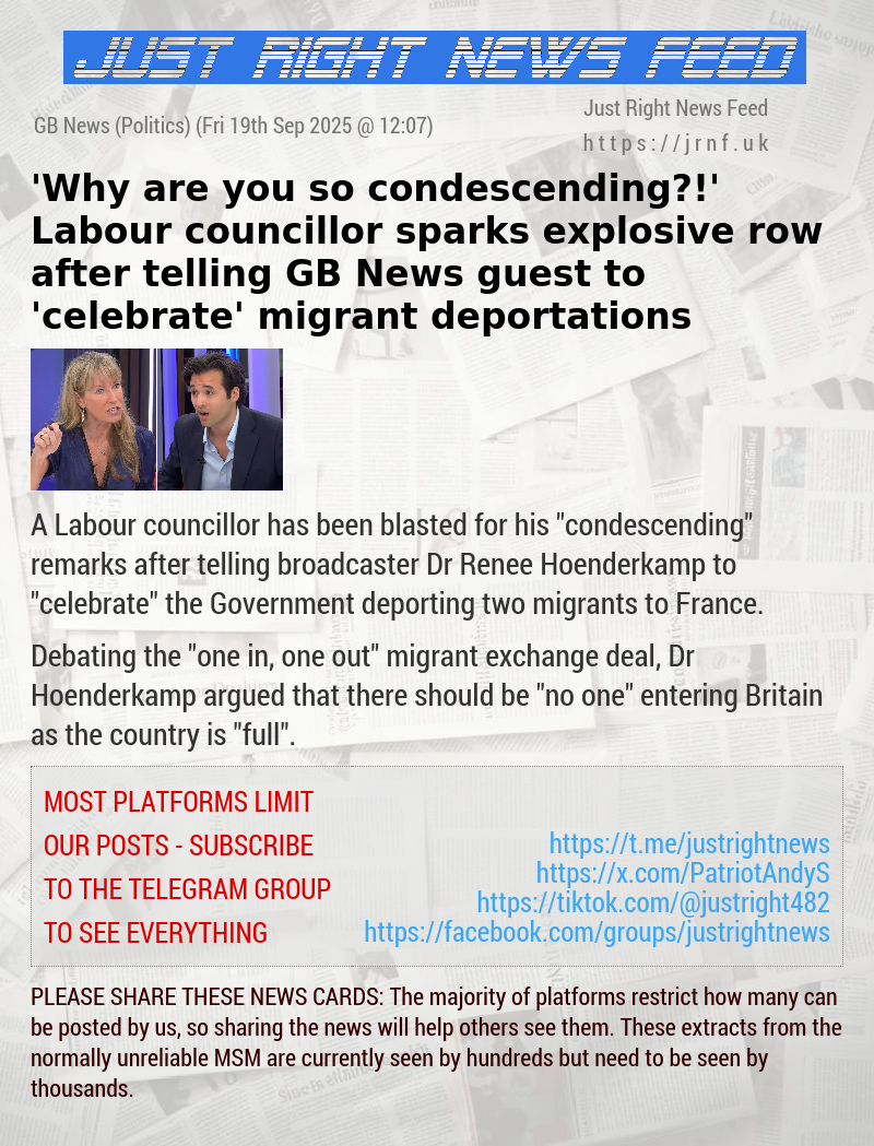 ’Why are you so condescending?!’ Labour councillor sparks explosive row after telling GB News guest to ’celebrate’ migrant deportations