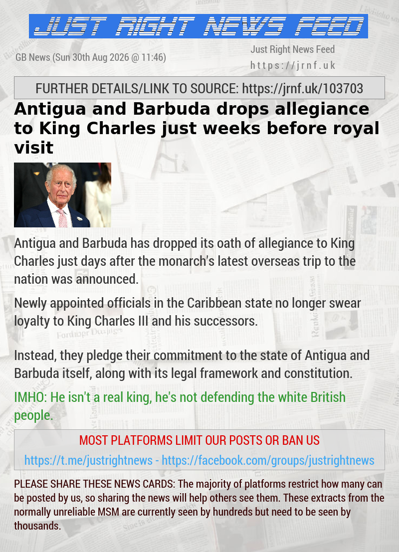 Antigua and Barbuda drops allegiance to King Charles just weeks before royal visit