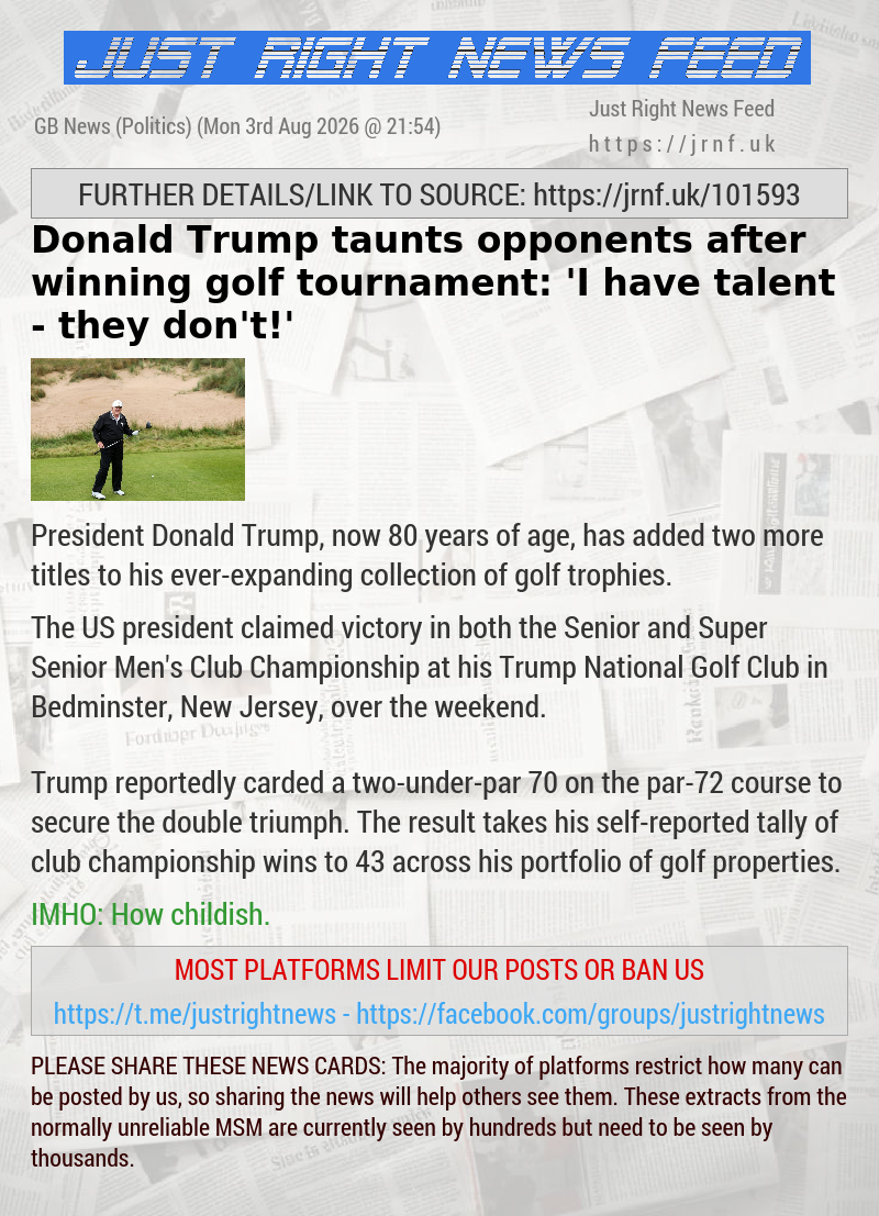 Donald Trump taunts opponents after winning golf tournament: ’I have talent — they don’t!’