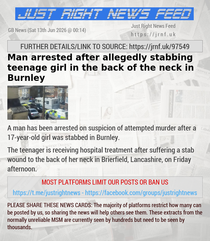 Man arrested after allegedly stabbing teenage girl in the back of the neck in Burnley
